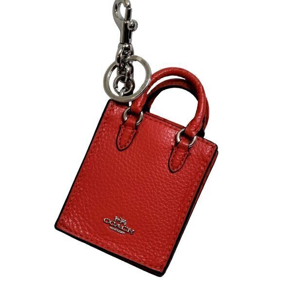 Coach Leather Mini Tote North South Red Bag Charm Keyring - Picture 1 of 9